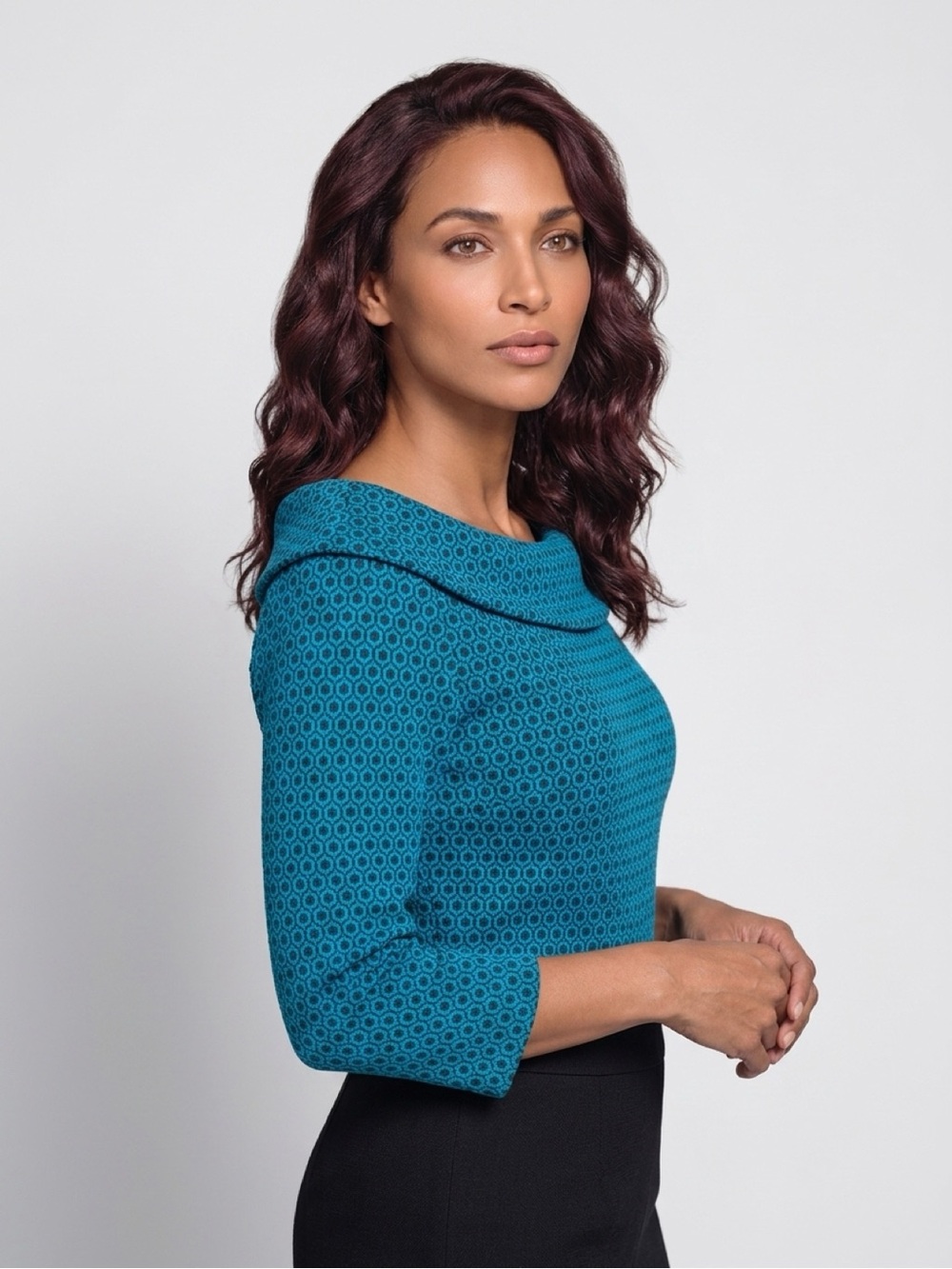 Boden Teal Textured Off-the-Shoulder Sweater